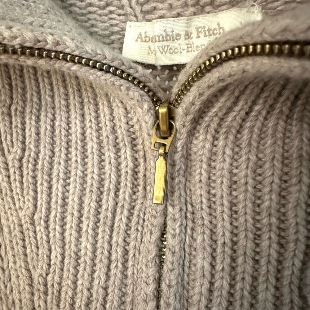 Abercrombie & Fitch Cable-Knit Full Zip collared Sweater Jacket Taupe - Picture 8 of 12